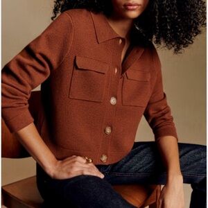 Sezane Betty Merino Wool Hazelnut Cardigan